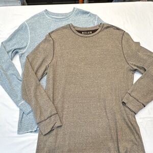 Reclaim Men's Sz XL Long Sleeve Thermal Heathered Olive/Blue 100% Cotton Lot 2